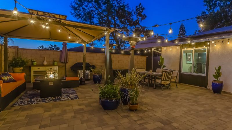 String Lights Over Outdoor Seating Area